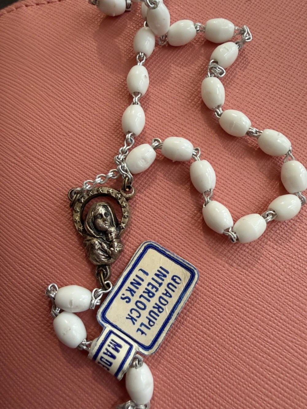 White Bead Rosary Necklace with Crucifix - Made in Italy - Picture 3 of 4